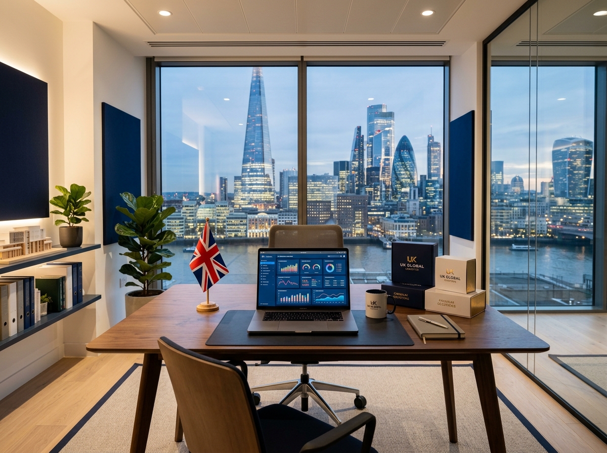 Professional UK office with London skyline